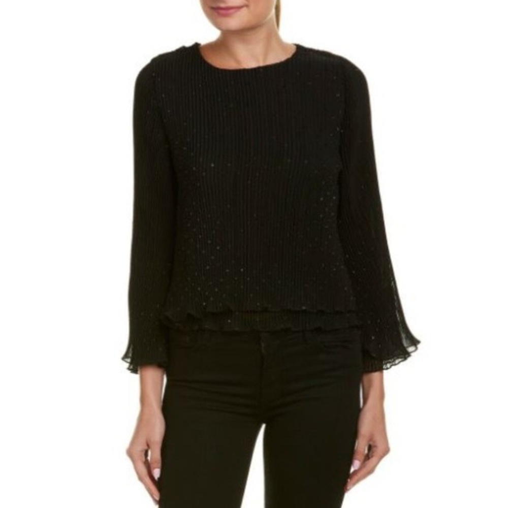 NWT BB Dakota Pleated Long Sleeve Black Blouse XS